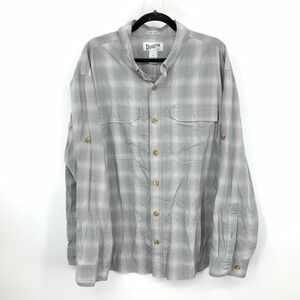 Duluth Trading Men XL Shirt Button Down Top Gray Checkered Long Sleeve Nylon